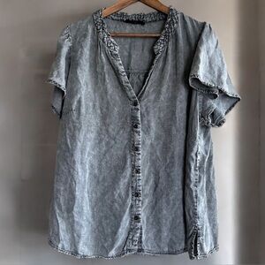 Jane & Delancey Gray Ruffle Collar Button Down Blouse Size 2X